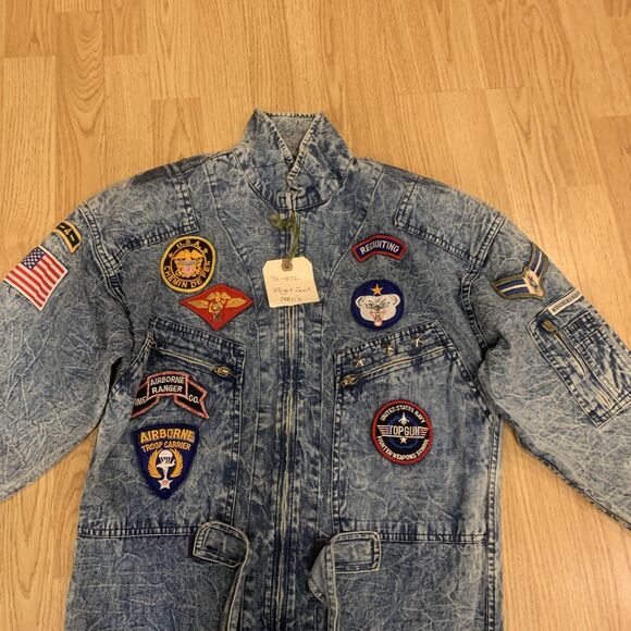 Vintage Chemin De Fer Jumpsuit Womens Small Acid Wash Flight Suit Patches 80s - Picture 4 of 16